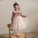 Váy nhung cổ bèo voan mềm mại