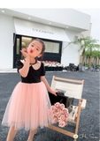 Váy công chúa cotton phối cổ sen lấp lánh s130
