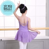 Váy tập múa 2 dây cotton phối voan màu hồng