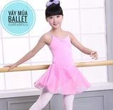 Váy tập múa 2 dây cotton phối voan màu hồng