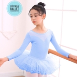 Set áo váy múa V lưng dài tay (xanh, hồng)