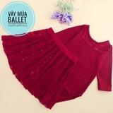 Set áo váy múa phối ren dài tay màu đen