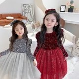 VÁY CÔNG CHÚA KIM SA LẤP LÁNH (đỏ, bạc)