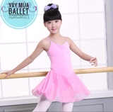 Váy tập múa 2 dây cotton phối voan màu hồng