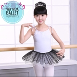 Váy múa 2 dây trắng đen chấm bi