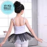 Váy múa 2 dây trắng đen chấm bi