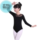 Set áo váy múa phối ren dài tay màu đen