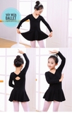 Váy tập cotton nơ lưng dài tay đen
