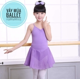 Váy tập múa 2 dây cotton phối voan màu hồng