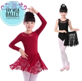 Set áo váy múa phối ren dài tay màu đen