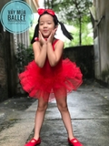 Váy múa lệch vai tay rời đỏ
