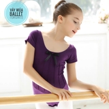 Áo tập múa gân nơ tay ngắn (hồng, xanh, đen, tím)