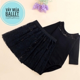 Set áo váy múa phối ren dài tay màu đen