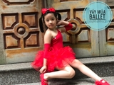 Váy múa lệch vai tay rời đỏ