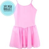 Váy tập múa 2 dây cotton phối voan màu hồng