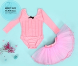 Set váy múa gân nơ đen dài tay (tím, hồng, xanh)