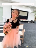 Váy công chúa cotton phối cổ sen lấp lánh s130