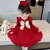 Váy nhung mềm nơ điệu đà (hồng, đỏ)