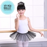 Váy múa 2 dây trắng đen chấm bi