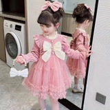 Váy nhung mềm nơ điệu đà (hồng, đỏ)