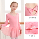 Váy tập múa voan dài tay hồng phấn