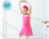 Set áo + chân váy múa buộc dây (hồng, đậm)