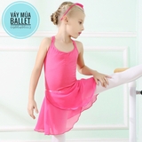 Set áo + chân váy múa buộc dây (hồng, đậm)