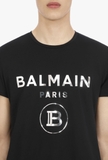 Balmain Black cotton T-shirt with silver Balmain Paris logo