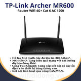 TP-Link Archer MR600 | Router Wifi 4G+ Cat 6 AC 1200, Full Gagibit, Băng Tần Kép, Tốc Độ 300Mbps| Bảo hành 12 tháng