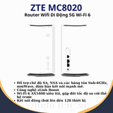 ZTE MC8020 | Router Wifi Di Động 5G Wifi 6, Băng Tần Kép, Tốc Độ 5400Mbps | Bảo hành 12 tháng 1 đổi 1