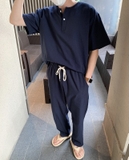 LINEN SET /TOP (black / navy)