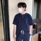 LINEN SET /TOP (black / navy)