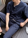 LINEN SET /TOP (black / navy)