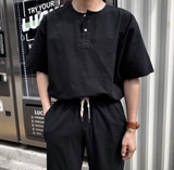 LINEN SET /TOP (black / navy)