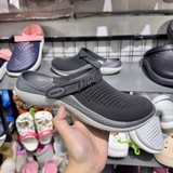 Clog LR- Đen Xám Đế Trắng Bóp Eo