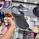 Clog LR- Đen Xám Đế Trắng Bóp Eo