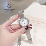 đồng hồ Dior mặt trắng viền đá dây mành bạc