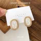 khuyên bầu dục đá trắng viền vàng