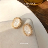 khuyên bầu dục đá trắng viền vàng