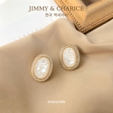 khuyên bầu dục đá trắng viền vàng