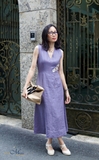 G115 Đầm linen cổ tim thêu lan hồ điệp