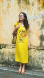 Đầm linen cổ tim thêu tay CALISTA MaxMessi Premium Collection