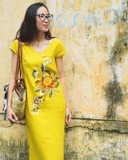 Đầm linen cổ tim thêu tay CALISTA MaxMessi Premium Collection