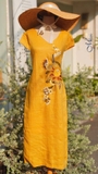 Đầm linen cổ tim thêu tay CALISTA MaxMessi Premium Collection