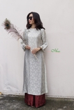 Áo dài linen tơ tằm MaxMessi thắt nơ