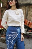 Áo nữ linen MaxMessi tay dài đính hoa MUSE