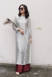 Áo dài linen tơ tằm MaxMessi thắt nơ