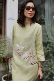 Đầm Linen loang thêu tay hoa đào hạc BLAIR MaxMessi