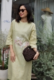 Đầm Linen loang thêu tay hoa đào hạc BLAIR MaxMessi