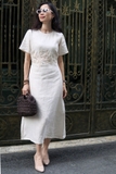 G82 Đầm linen thêu hoa eo GEMMA MaxMessi